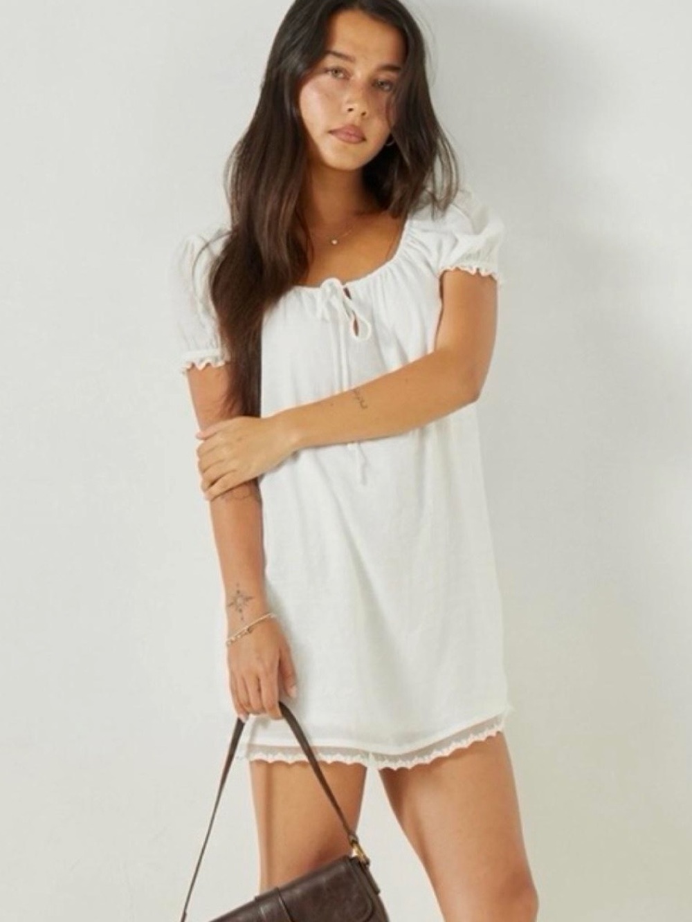 Pac Sun x Beverly and Beck White Short-Sleeve Tie-Front Mini Dress